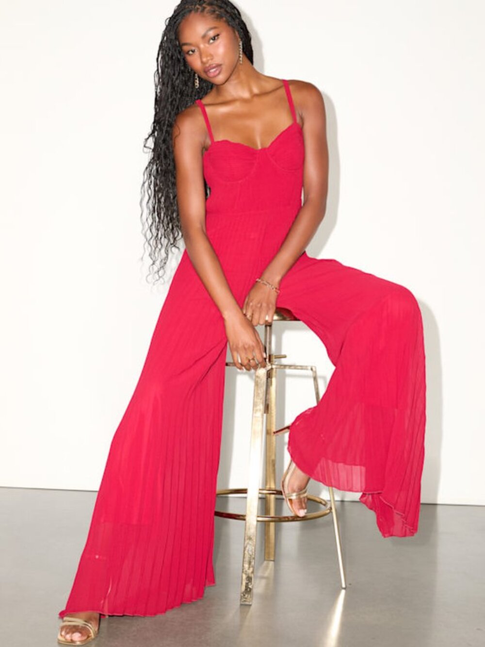 Lulus Exemplary Poise Red Pleated Wide-leg Jumpsuit - Size XS